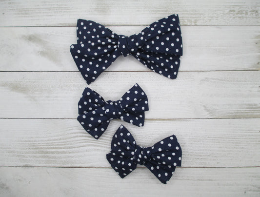 Navy Dotted Hairbow